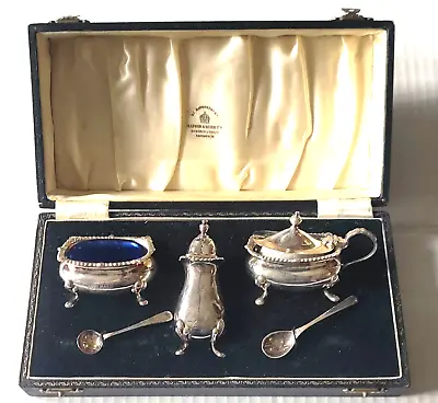 Mappin & Webb Sterling Silver Condiment Set Orig Box Shaker Mustard Pot Salt • $399.99