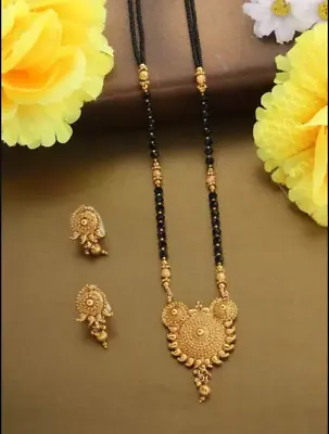 $35.61 • Buy 22K Gold Mangalsutra Wedding Bollywood Jewelry Indian Necklace Earrings Set