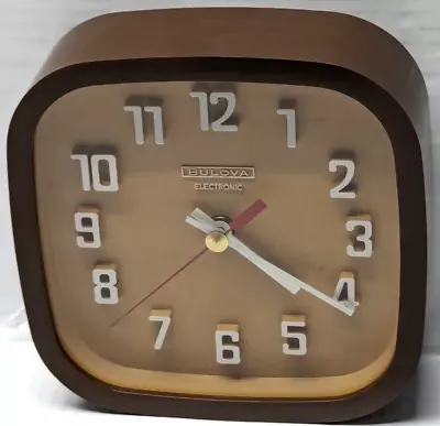Mid Century Bulova Wall Clock Brown Plastic White Numbers Modernist Electronic • $69.99