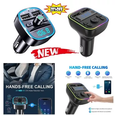 Wireless Bluetooth 5.0 Car FM Transmitter MP3 Player Radio 2 USB Charger Adapter • £4.07