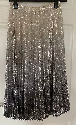 🛍marks And Spencer  Sequin OmbrÉ Pleated Midaxi Skirt Size 10 Petite Bnwt • £35