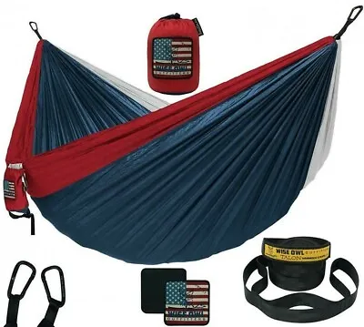 Wise Owl Outfitters Camping Portable Hammock Tree Straps Liberty USA Double Plus • $44.99