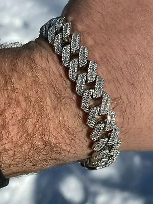 Mens Solid 925 Sterling Silver Baguette Prong Miami Cuban Bracelet Iced CZ • $222.46