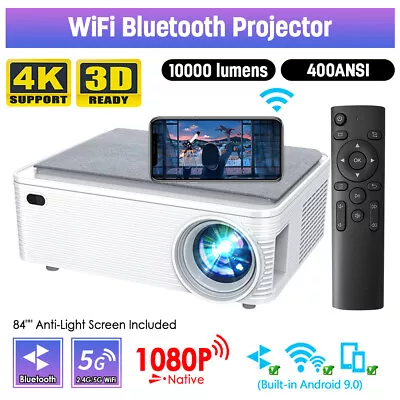 $250.41 • Buy 5G WiFi Bluetooth Native 1080P 10000Lm 4K Portable Projector Theater With Screen