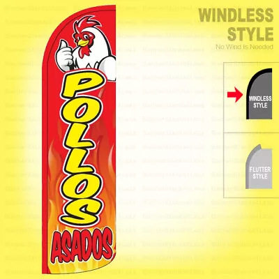 POLLOS ASADOS  Windless Swooper Flag 3x11.5 Ft Feather Banner Sign Rq • $25.95