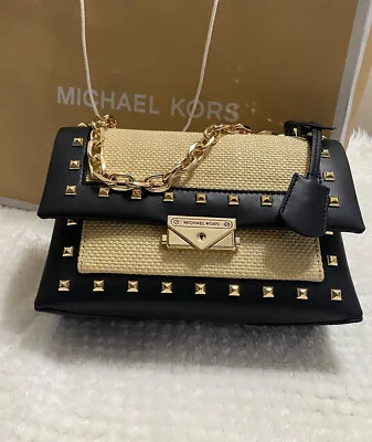 Michael Kors Cece Medium Studded Faux Leather Shoulder Bag Crossbody - Black • $195