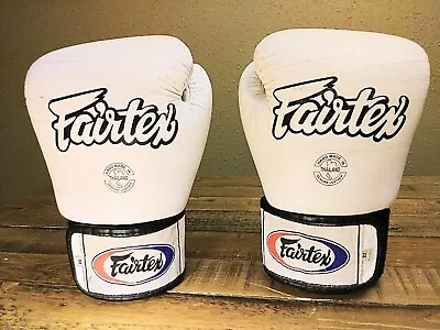 FAIRTEX BGV1 Muay Thai Sparring Boxing Gloves Handmade Leather White 10 Oz. • $44.95