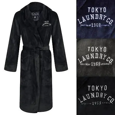 Tokyo Laundry Mens Hooded Bath Robe Dressing Gown Soft Fleece Lounge Coat • £21.99