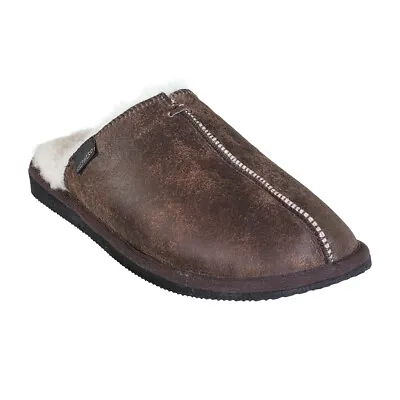 Shepherd Mens Sheepskin Mules Hard Sole - Hugo Style 1201 - Oiled Antique Brown • £73