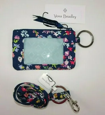 Vera Bradley Zip ID Case And Lanyard SCATTERED WILDFLOWERS Badge Holder Work (2) • $23.50