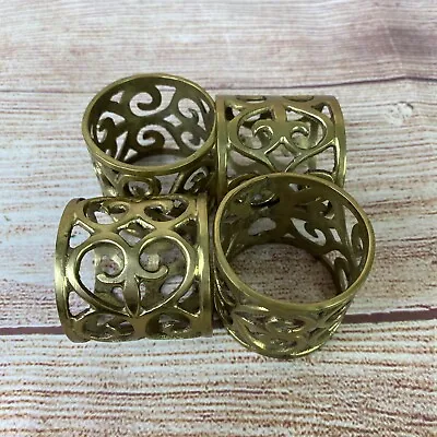 $15.16 • Buy Vintage Mid Century Solid Brass Filigree Cut Out Design Napkin Rings Set Of 4