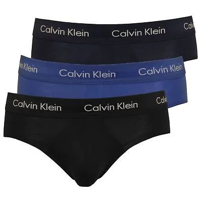 Calvin Klein U2661G-4KU 100% Authentic Mens Cotton Briefs 3 PackBlack/Navy/Blue • £29.99