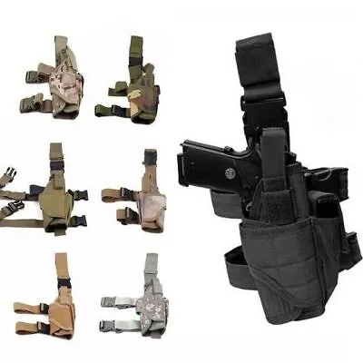 Tactical Pistol Gun Holster Wrap-around Drop Thigh Leg Bag Hand Adjustable Black • £9.88