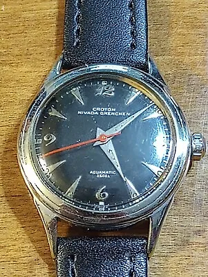 Vtg RARE 1940's Croton Nevada Grenchen Aquamatic 360EL Mens Watchruns ServicedN • $175