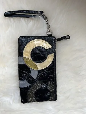 £19 • Buy Coach Brown Monogram Logo Leather Wristlet Purse Wallet Bag