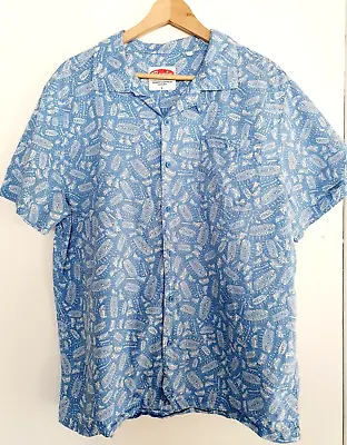 Man's Mambo Blue Shirt Size L Blue White Short Sleeve Surf Casual Cotton Button • $27.95