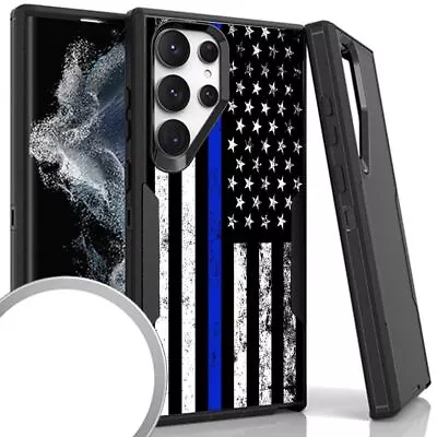 Thin Blue Line Flag Rugged Heavy Duty Case For Samsung Galaxy S23 Ultra • $14.95