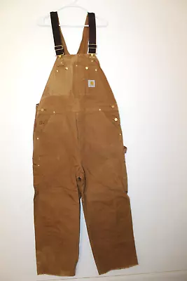 Mens 38 X 29 - CARHARTT DOUBLEKNEE Carpenter R01BRN Unlined Brown Bib Overalls • $29.95