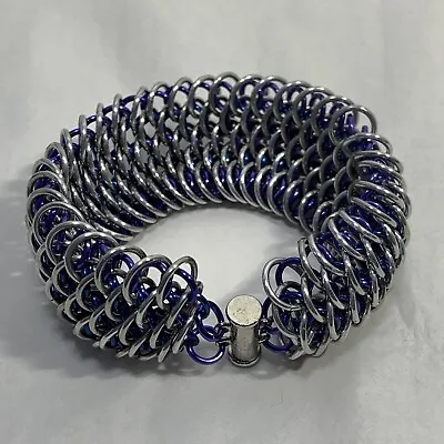 NIOBIUM METAL Chainmail Mesh BRACELET Silver Tone Purple 8  Slinky Slide Clasp • $61.95