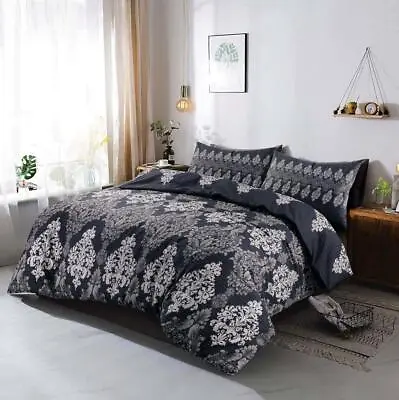 Black Duvet Quilt Cover Bedding Bed Set Reversible Paisley  • £16.99