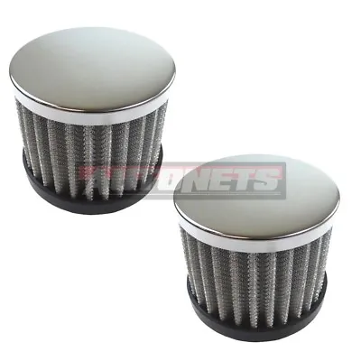 $24.99 • Buy 2x Chrome Steel Washable Filter Push-In Valve Cover Breather 1-1/4  Hole SBC BBC