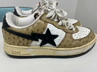 A BATHING APE Bapesta Sneaker Shoes Beige/White/Black Low US6 Used From Japan • $534.06