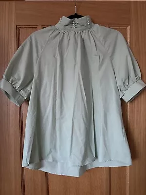 Zara High Neck Cotton Blouse - Mint Green - Size M - New With Tags • £24.50