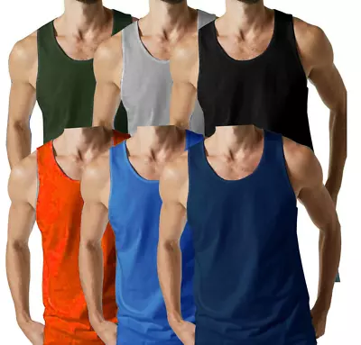 3 X Mens Vests 100% Cotton Tank Top Summer Training Gym Pack JERSEY S-5XL • £6.97