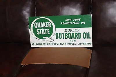 $700 • Buy RARE 1950s NOS QUAKER STATE OUTBOARD MOTOR OIL EMBOSSED METAL SIGN MARINE SAW