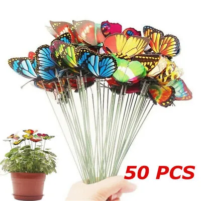 £5.98 • Buy 50 Colourful Butterflies Garden Stakes Home Patio Lawn Ornaments Decorations UK