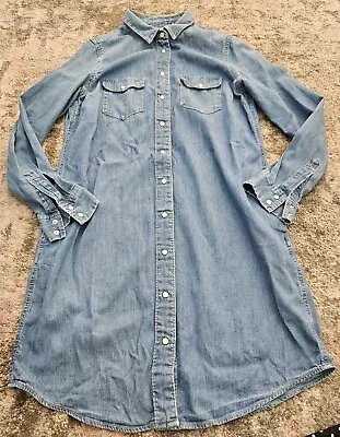 Levi's Long Sleeve Pearl Snap Button Front Soft Denim Shirt Dress Women's M • £22.99