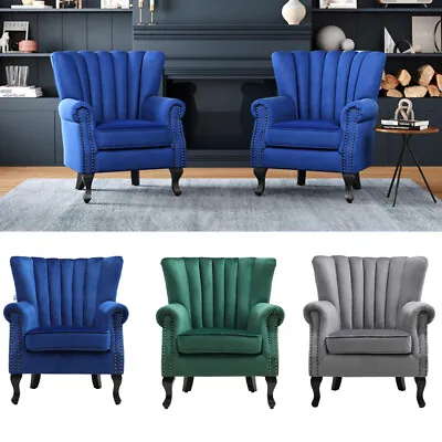 Luxury Velvet Upholstered Armchair High Wing Back Occsional Sofa Chair UK Stocks • £189.95