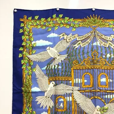 HERMES Scarf Carré 90 ENVOL Flight Dove Silk Blue 88.4cm X 88cm Accessories • $250.27