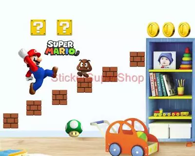 SUPER MARIO BROS Set Decal Removable WALL STICKER Decor Mural Kids No. 2 • $16.49