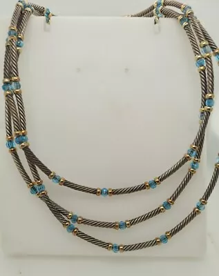 David Yurman Sterling Silver 14K Yellow Gold Blue Topaz 3 Strand Necklace • $450