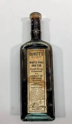 Vintage Medicine Bottle - DeWitt's Cough Syrup Chicago Label & Contents • $13.50