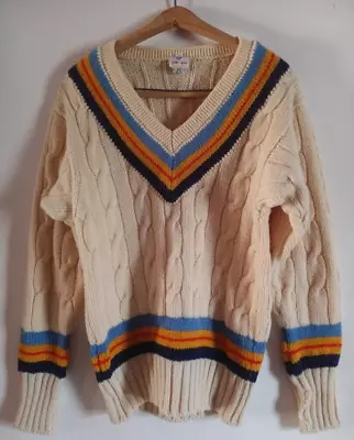 Luke Eyres Cricket Wool Varsity Striped Sweater Mens Small Vintage • $175