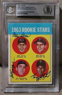 1963 Topps #28 Tony Oliva Max Alvis Ed Kranepool HOF RC Signed Beckett BAS Auto • $260