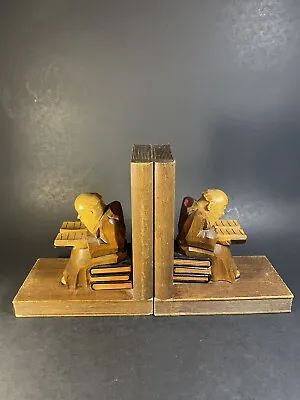 Vintage Wood Carved Monks Reading Bookends • $18.70
