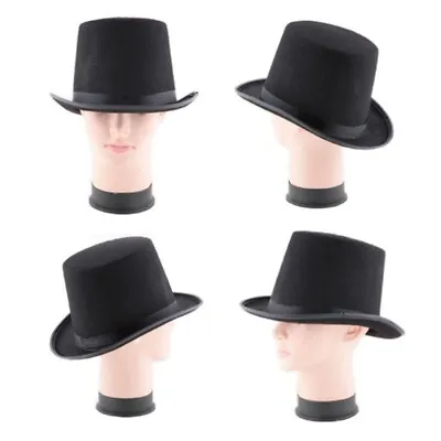 Fashion Black Top Hat Magician Caps For Magician Costume Flat Dome Hat Adult Kid • £7.25