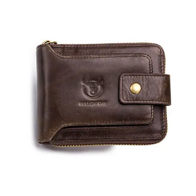 $31.48 • Buy BULLCAPTAIN Men's RFID Real Genuine Leather Wallet Cards Coin Slots Zip AU