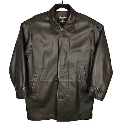 Eddie Bauer Men’s Leather Jacket Size Medium Lined Insulated Zip Up Overcoat • $79.99