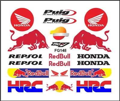 3 Sheet Pack HRC Honda Red Bull Reflective Sticker 12 X10  MX ATV Dirt Bike • $25