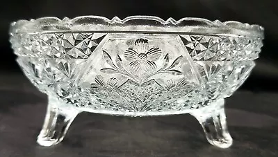 Indiana Glass Co. Clear Garden Pink Pattern No.167 Footed Bowl 5.25 W C.1924 • $7.60