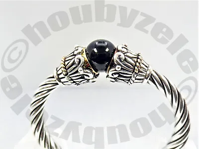 Italian Design Flli Menegatti Sterling Round Black Onyx Hinged Cable Bracelet • $170