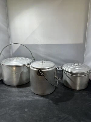 $24.99 • Buy Vintage 6 PCs Aluminum Camp Kit, Cookware  Coffee Pot Kettle, 2 Pots With Lids
