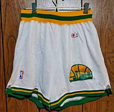 Seattle Supersonics Basketball Shorts Champion Large White 80s Vintage • $50