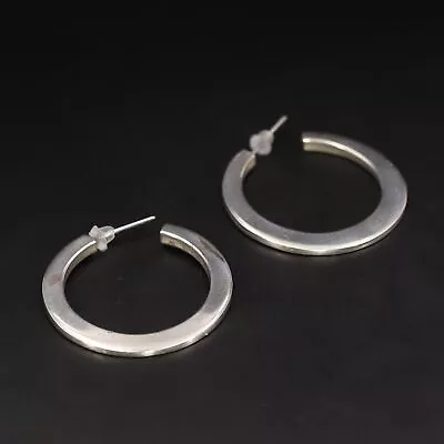 Sterling Silver - MODERN Solid J-Hoop Post Earrings - 10g • $2.99