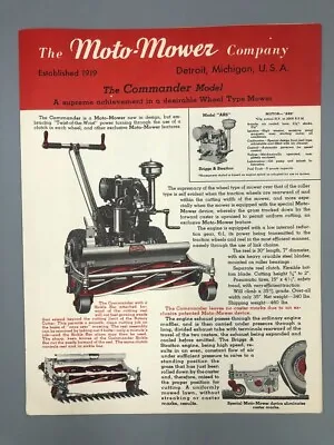 1940s Reel LAWN MOTO- MOWER Vintage COMMANDER Model ADVERTISING Brochure • $36