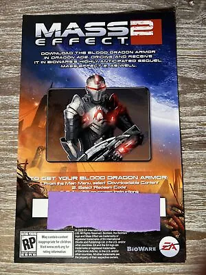  Mass Effect 2 Blood Dragon Armor Download Code 2009 Preorder Card Xbox 360 DLC • $25